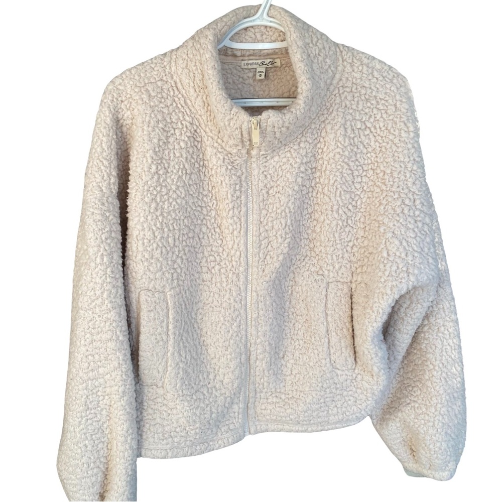 Express cream color Sherpa zip up sweater size medium